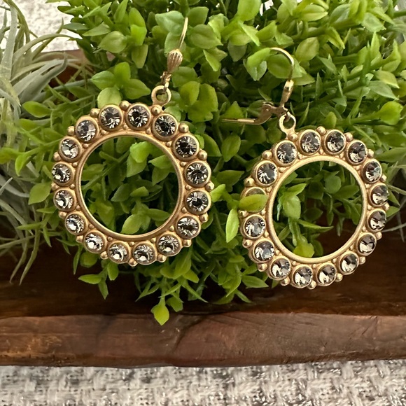 Brilliant Gold and Crystal Rhinestone Earrings - Picture 2 of 2